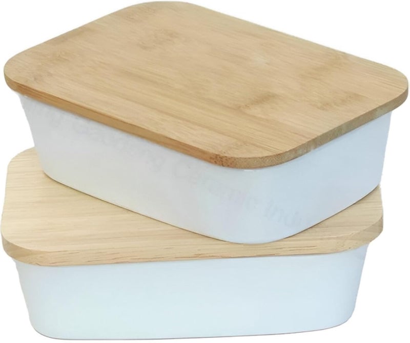 حاويتان مزدوجتان لحفظ الطعام - حافظات طعام بلاستيكية صديقة للبيئة بأغطية من الخيزران، محكمة الإغلاق لمنع التسرب، مثالية للتخزين في الثلاجة، طقم من قطعتين بألوان عشوائية متنوعة